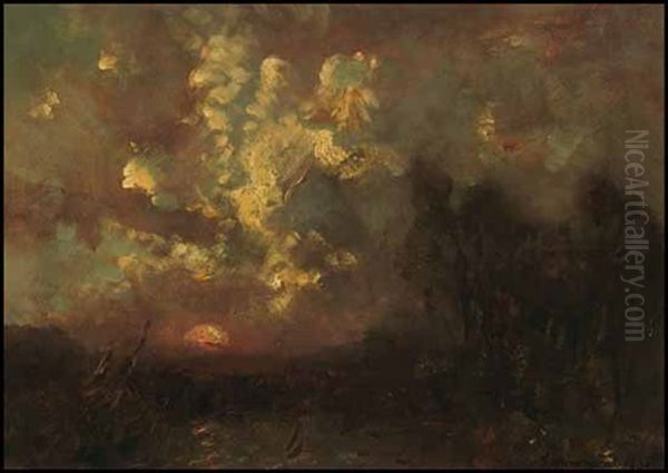 Landscape With Sunset Oil Painting by John A. Hammond