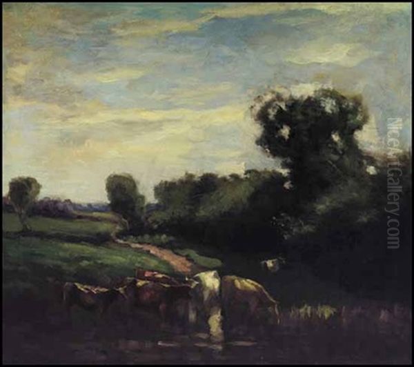 Cattle Watering Oil Painting by John A. Hammond