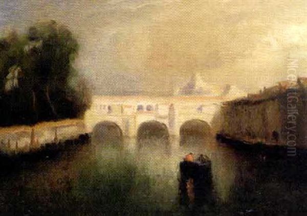 Bridge On A European River Oil Painting by John A. Hammond