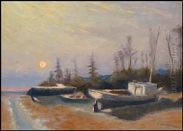 Fishing Boats, Allens Creek Oil Painting by John A. Hammond