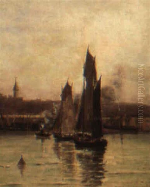 Ships In The Harbour Oil Painting by John A. Hammond