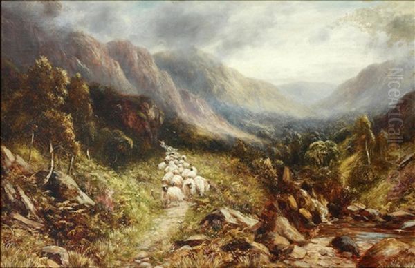 Sheep On A Rocky Mountain Pass Oil Painting by Richard John Hammond