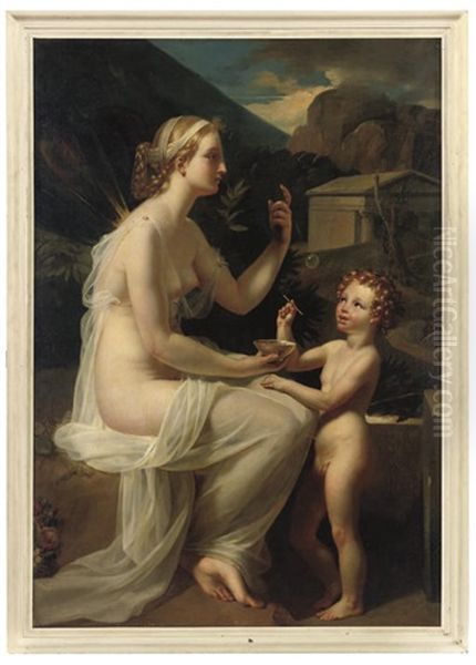 Nymphe Et Amour Oil Painting by Jean Louis Hamon