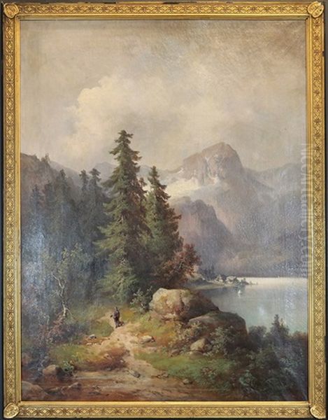 Gebirgssee (comer See ?) Oil Painting by Guido Hampe