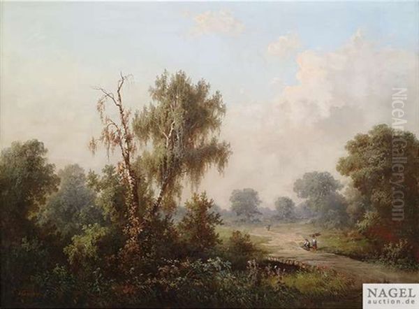 Sommerliche Landschaft Mit Holzsammlern Oil Painting by Guido Hampe