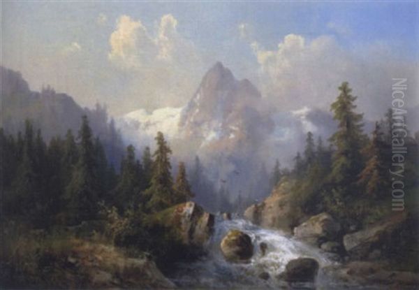 Blick Auf Wetterhorn Und Rosenlauigletscher Oil Painting by Guido Hampe