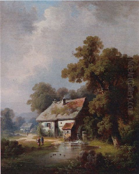 Farmhouse In A Landscape Oil Painting by Guido Hampe