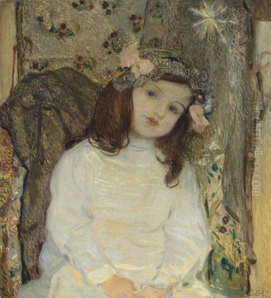 Portrait Of The Artist's Daughter, Ulrike Hampel, Aged 4 Oil Painting by Sigmund Walter Hampel