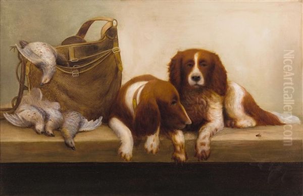 Stillleben - Ruhende Jagdhunde Mit Erlegter Beute Oil Painting by Sigmund Walter Hampel