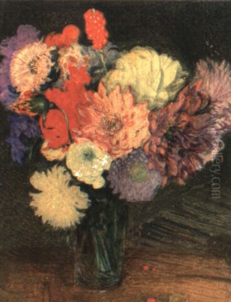 Straus Mit Dahlien Oil Painting by Sigmund Walter Hampel