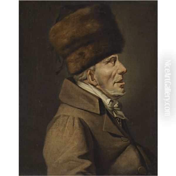 Portrait Of A Man In A Fur Hat Oil Painting by Karl von Hampeln