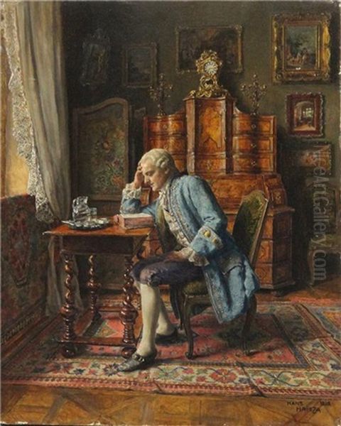 Barockinterieur Mit Elegantem Herren Bei Der Lekture Am Fenster Oil Painting by Hans Hamza