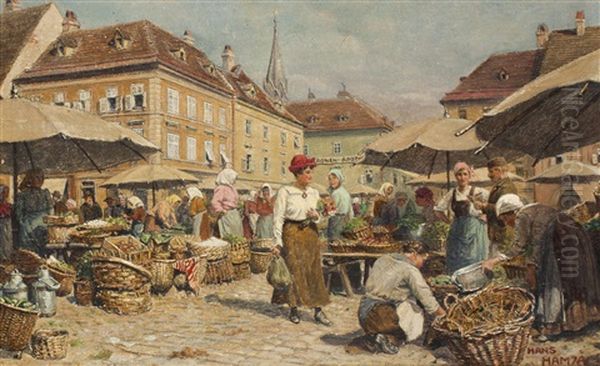 Markt In Der Wiener Neustadt Oil Painting by Hans Hamza