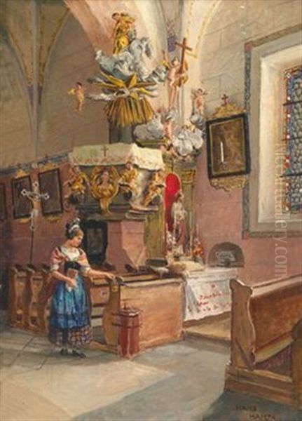 Der Seitenaltar In Der Kirche Zu Monichkirchen, Nordosterreich. Bauerin In Der Dortigen Tracht Oil Painting by Hans Hamza