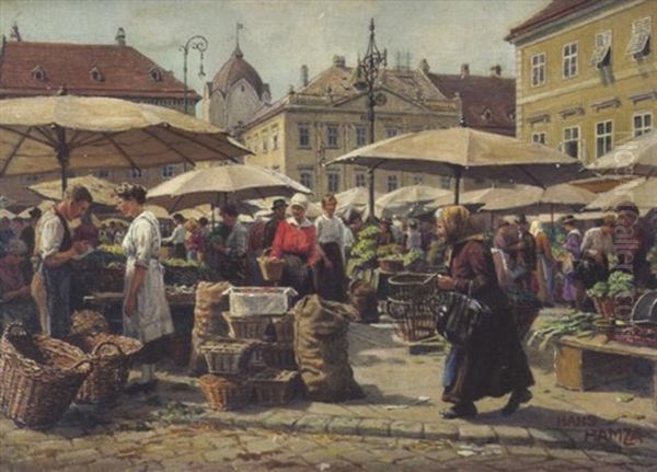 Markt Vor Dem Rathaus In Wiener Neustadt Oil Painting by Hans Hamza