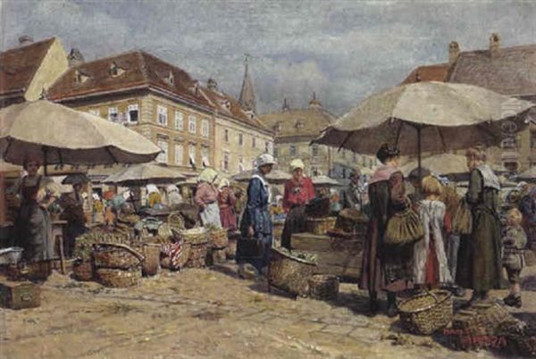 Markt Am Hauptplatz In Wiener Neustadt Oil Painting by Hans Hamza