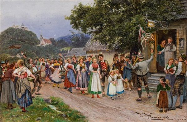 The Wedding Procession (peasant Wedding) Oil Painting by Johann Hamza