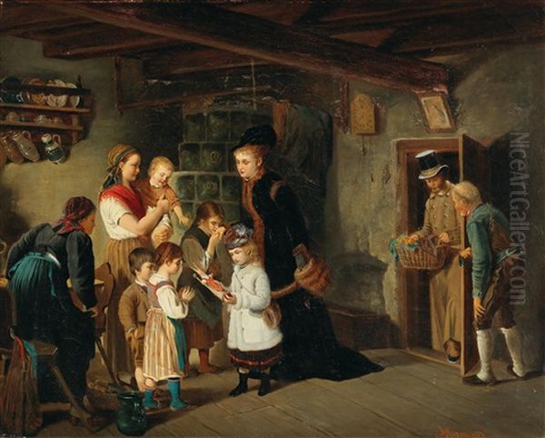 Gifts From St Nicholas Oil Painting by Johann Hamza