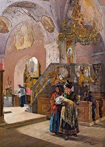 The Baptism Oil Painting by Johann Hamza