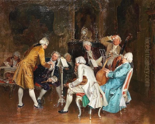 A Musical Interlude Oil Painting by Johann Hamza