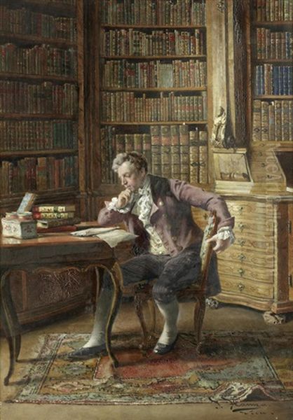 The Library Oil Painting by Johann Hamza