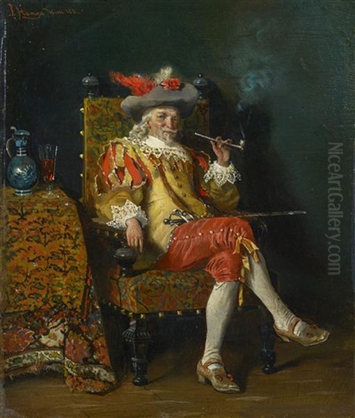 Musketier Mit Pfeife Und Weinglas Oil Painting by Johann Hamza