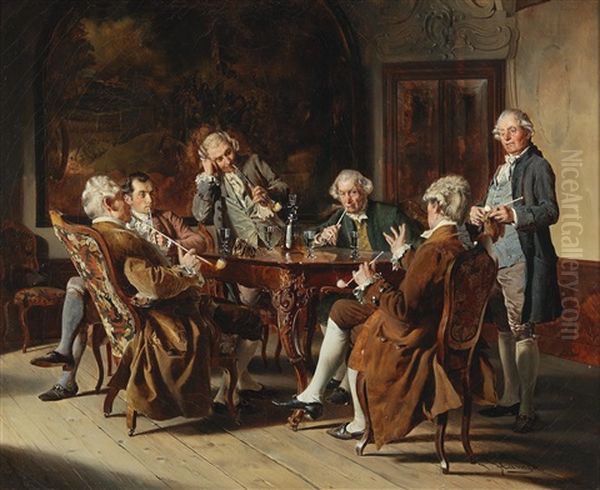 A Group Of Gentlemen Oil Painting by Johann Hamza