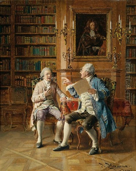 Disput In Der Bibliothek Oil Painting by Johann Hamza