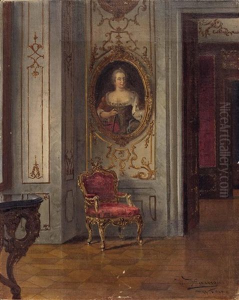 Interieur Mit Portratbild (kaiserin Maria Theresia) Oil Painting by Johann Hamza