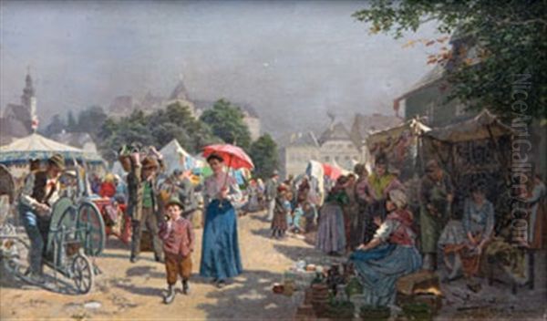 Pa Marknaden Oil Painting by Johann Hamza