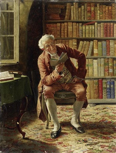 In Der Bibliothek Oil Painting by Johann Hamza