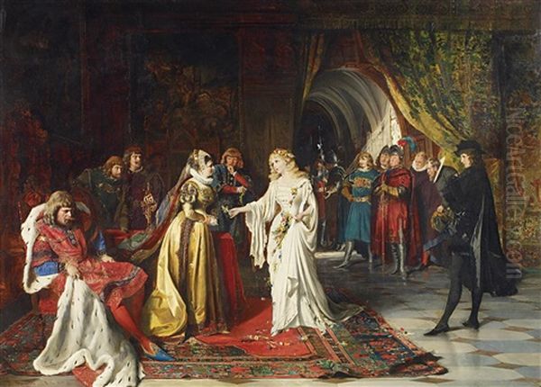 Historische Szene - Der Empfang Der Braut Am Hofe Oil Painting by Johann Hamza