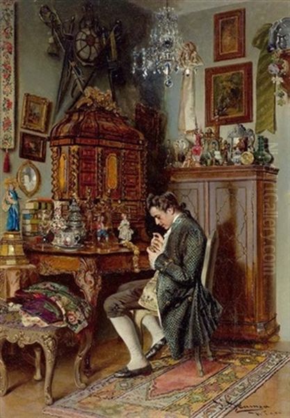 Interieur Mit Jungem Mann Oil Painting by Johann Hamza