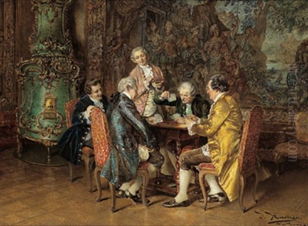 Die Kartenrunde Oil Painting by Johann Hamza