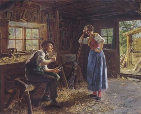 In Der Schreinerwerkstatt Oil Painting by Johann Hamza