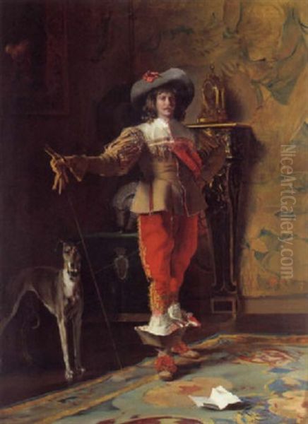 A Cavalier And His Dog Oil Painting by Johann Hamza