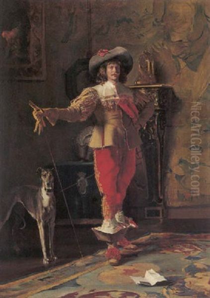 Ein Kavalier Und Sein Hund Oil Painting by Johann Hamza