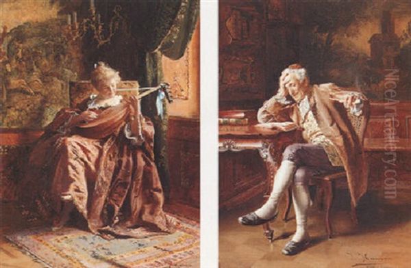 Die Lautenspielerin Oil Painting by Johann Hamza