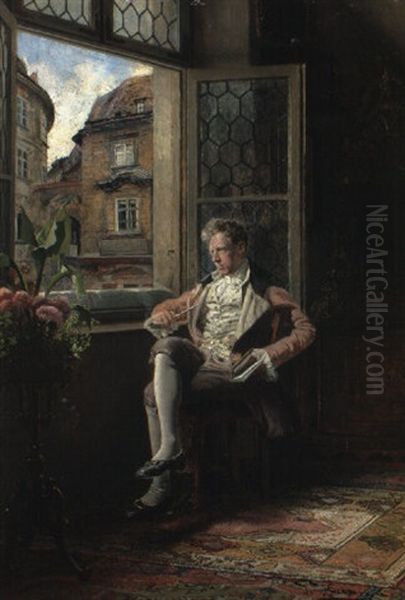 Am Fenster (aussicht Auf Das Griechenbeisl) Oil Painting by Johann Hamza