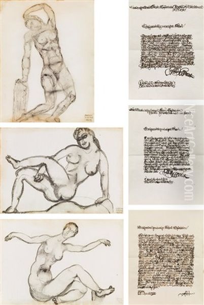 Mixed Lot: Three Drawings (1919) And Three Letters (1913/1914/1920) To Bertha Zuckerkandl Oil Painting by Anton Hanak