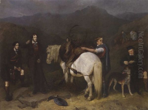 Portrait Of Lord Kinnaird And Richard Williams Deerstalking In Falah Forest Oil Painting by Charles Hancock