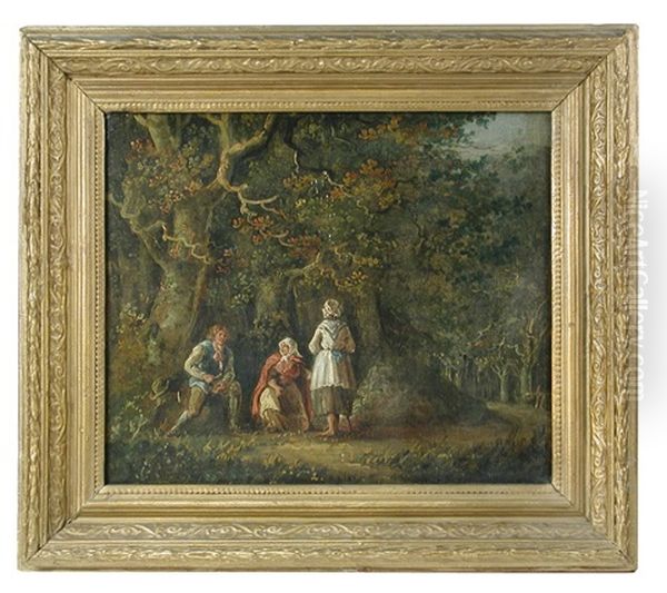 Figures In A Woodland Landscape Oil Painting by Thomas Hand