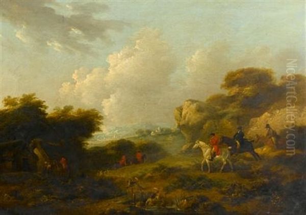 A Rocky Landscape With Hunters Oil Painting by Thomas Hand