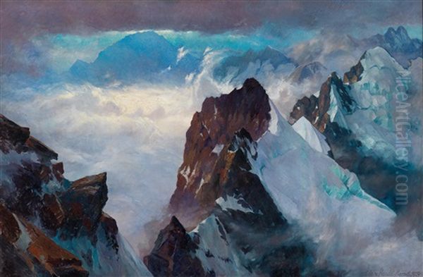 The Bernina Range Oil Painting by Eduard Freiherr von Handel-Mazetti