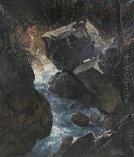 Waldschlucht In Der Floite (zillertal) Oil Painting by Eduard Freiherr von Handel-Mazetti