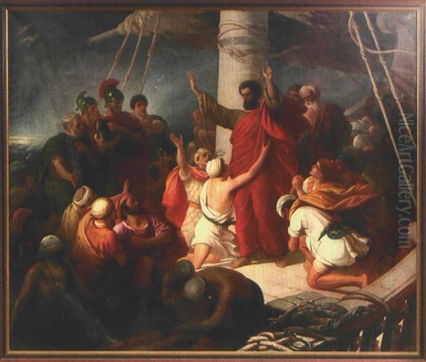 Biblische Szene Auf Romischem Schiff Mit Reicher Figurenstaffage, Der Heilig Paulus Nach Seiner Verhaftung Auf Dem Weg In Die Gefangenschaft Nach Rom Oil Painting by Paul Haendler