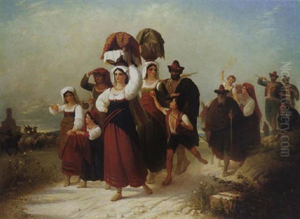 Heimkehrende Landleute In Der Romischen Campagna Oil Painting by Paul Haendler