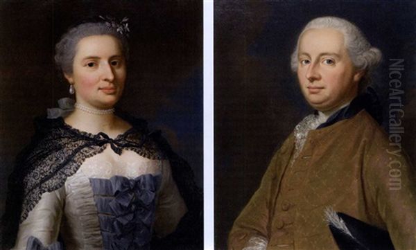 Bildnis Der Margarethe Frisching-frisching (+ Bildnis Ihres Ehemannes Johann Rudolf Frisching; Pair) Oil Painting by Emmanuel Jakob Handmann