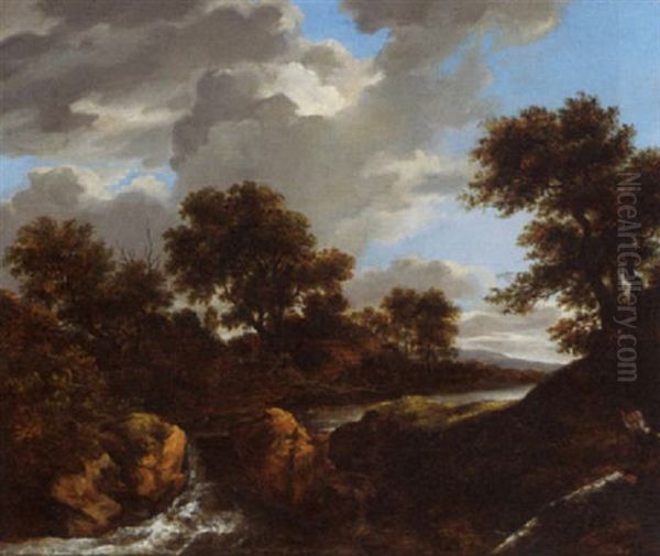 A Stream In A Mountainous Landscape Oil Painting by Louwrens Hanedoes