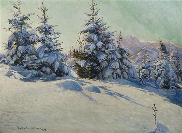 Winter In The Tatras Oil Painting by Maks (Max) Haneman